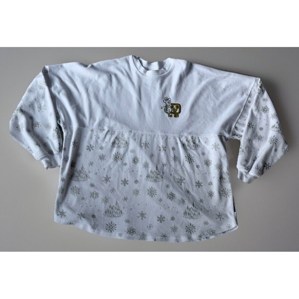 Disney Parks White Velour and Gold Spirit Jersey Size XL Winter Snowflake Castle